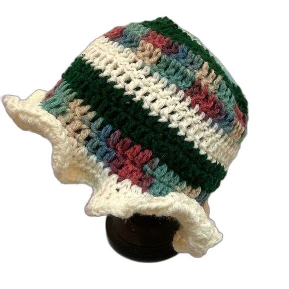Multicolored Rainbow Bucket Hat Handmade Crocheted UNISEX One Size Adult - Picture 3 of 6